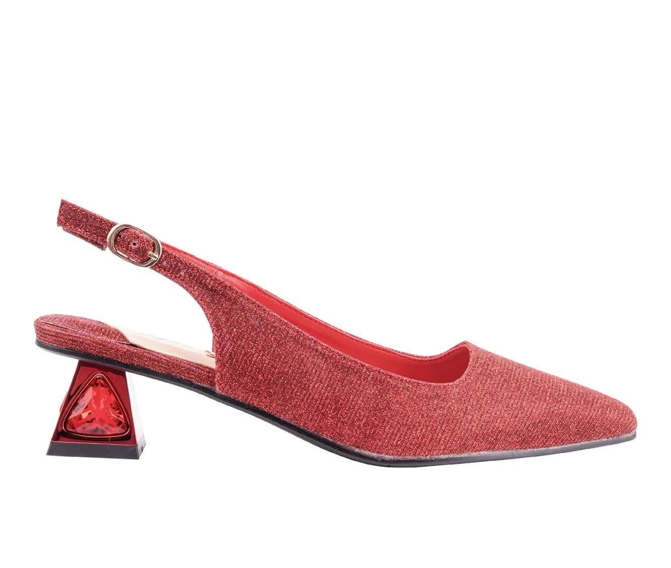 Lady Couture Slingback Ruby Pump - Red Thick Heels | Image