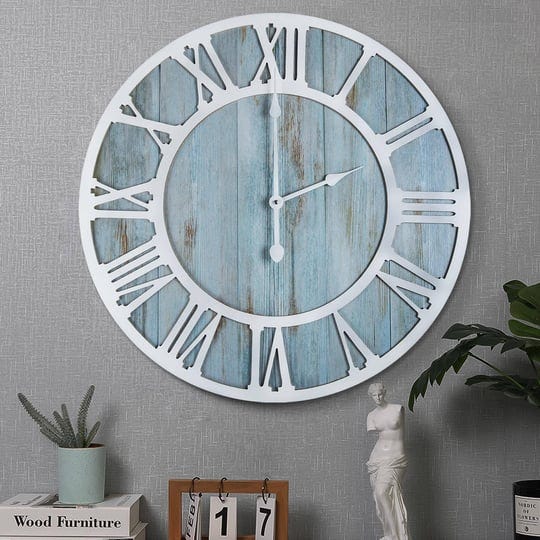 1st-owned-wall-clock-for-home-decor-24-inch-blue-wood-wall-clocks-battery-operated-nearly-silent-lit-1