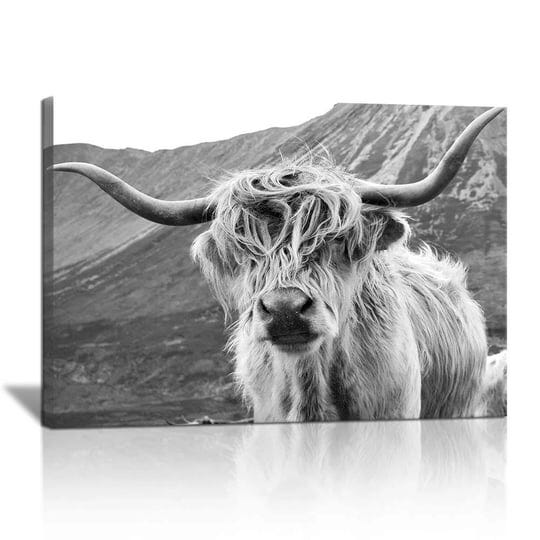 black-and-white-animal-canvas-wall-art-freedom-highland-cow-painting-artwork-farmhouse-picture-wildl-1