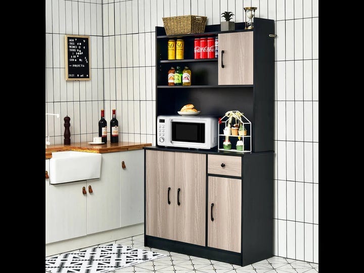 costway-4-door-71-in-black-kitchen-buffet-pantry-storage-cabinet-with-hutch-adjustable-shelf-1