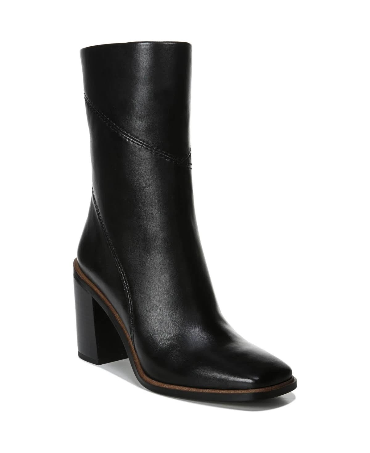 Chic Black Leather Mid Calf Boot | Image