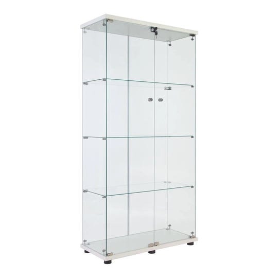 two-door-glass-cabinet-glass-display-cabinet-with-4-shelves-white-1