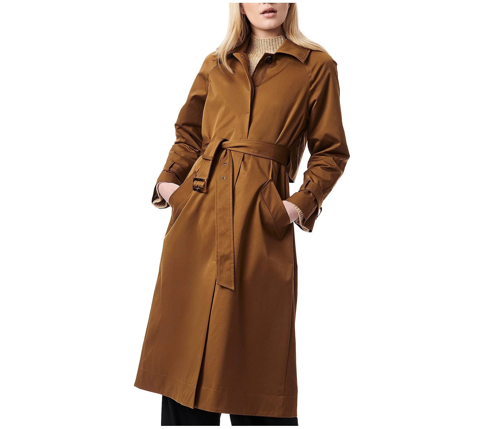 Modern Light Brown Trench Coat with Hidden Button Closure | Image