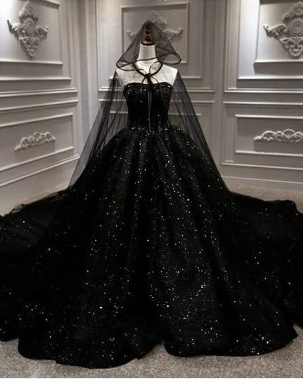 mychicdress-luxury-ball-gown-sequin-black-wedding-dresses-gothic-with-cape-veil-us6-custom-color-1