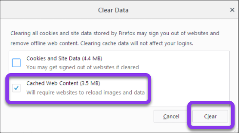 Clear cached web content - Firefox