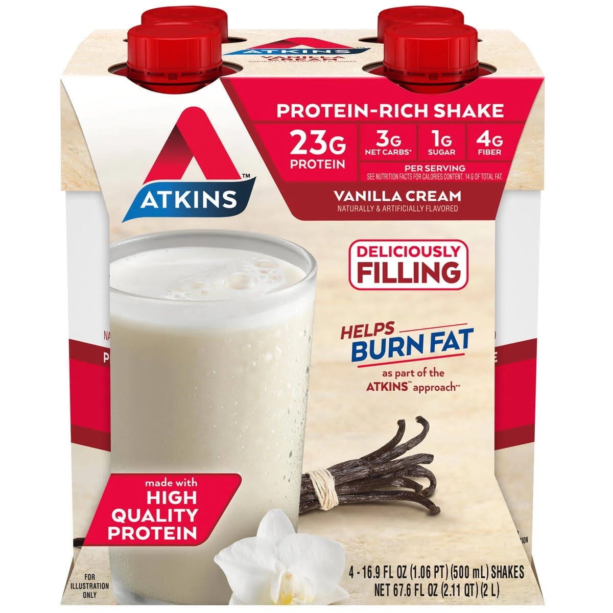 Atkins Vanilla Cream Protein Shakes 4-Pack | Image