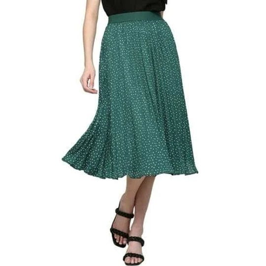 made-by-johnny-womens-high-elastic-waist-pleated-mid-a-line-swing-skirt-m-green-polka-size-medium-1