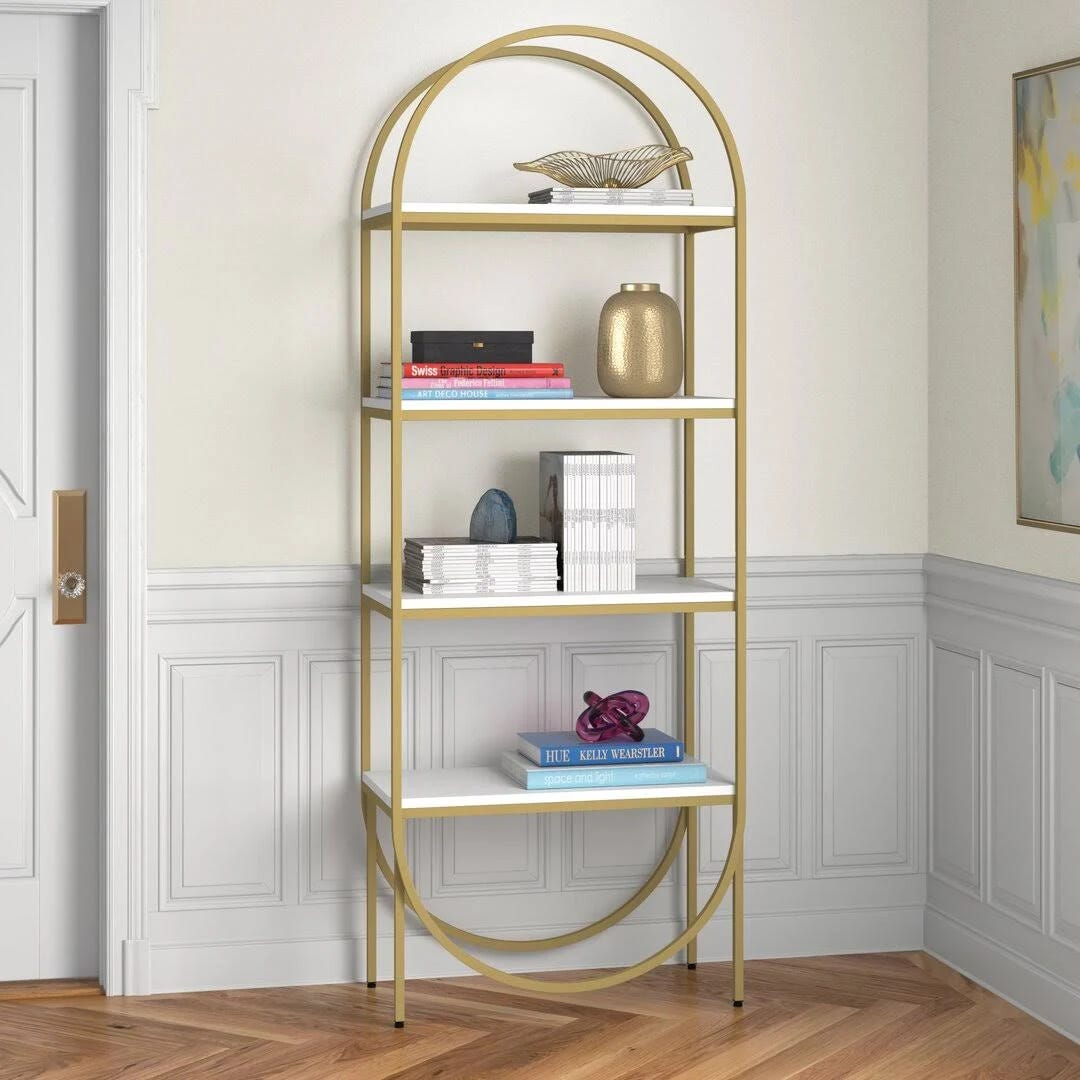 Contemporary Arched Metal Frame Bookshelf with 4 Open Compartments | Image