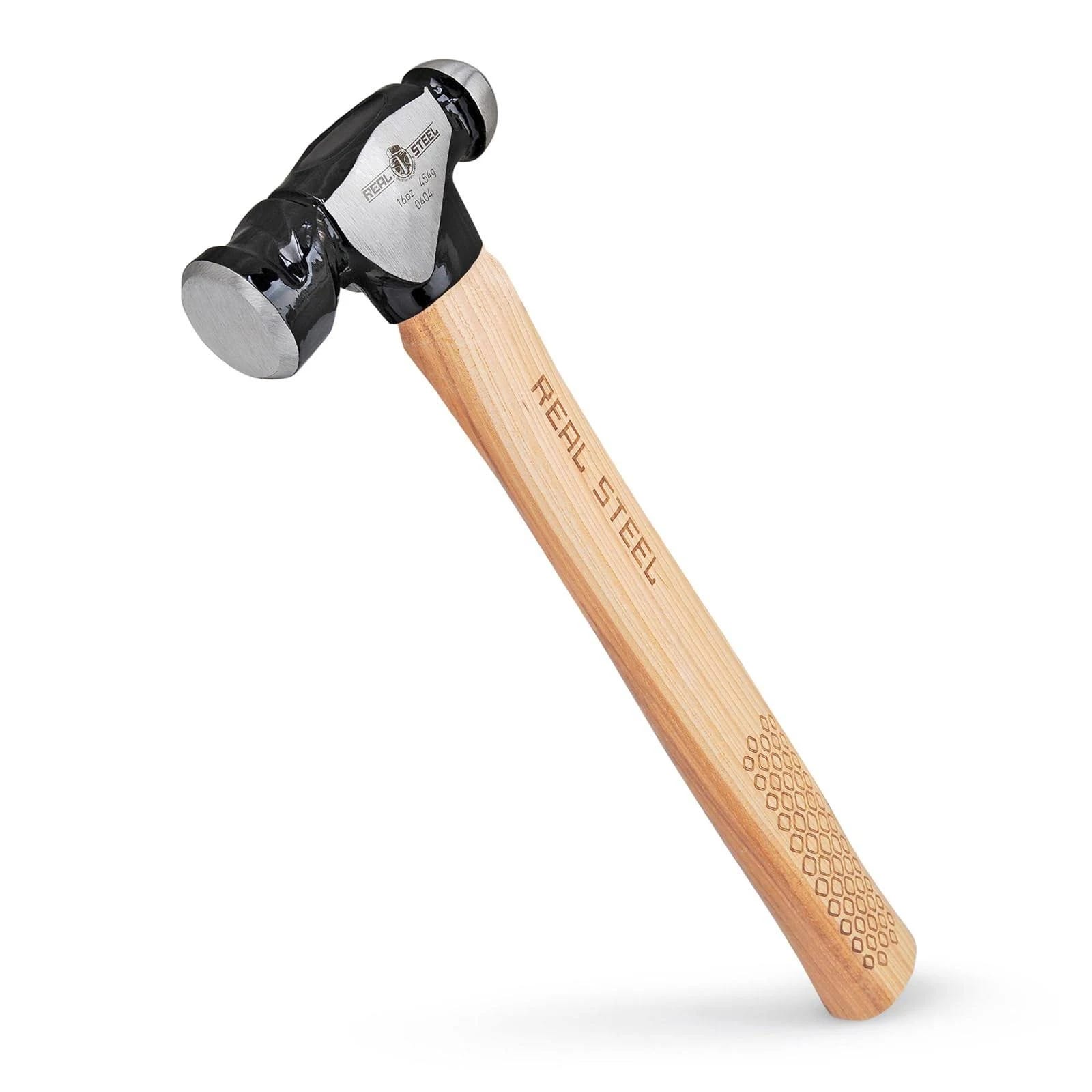 Real Steel Genuine Hickory Wood Handle Ball Pein Hammer with Forged Steel Head (16 Ounces) | Image