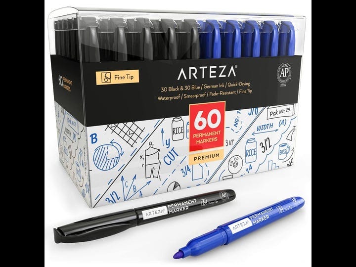 arteza-permanent-markers-set-of-60-30-black-and-30-blue-fine-tip-1