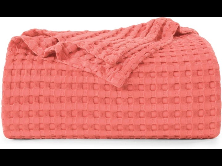 utopia-bedding-cotton-waffle-blanket-300-gsm-coral-90x108-inches-soft-lightweight-breathable-bed-bla-1