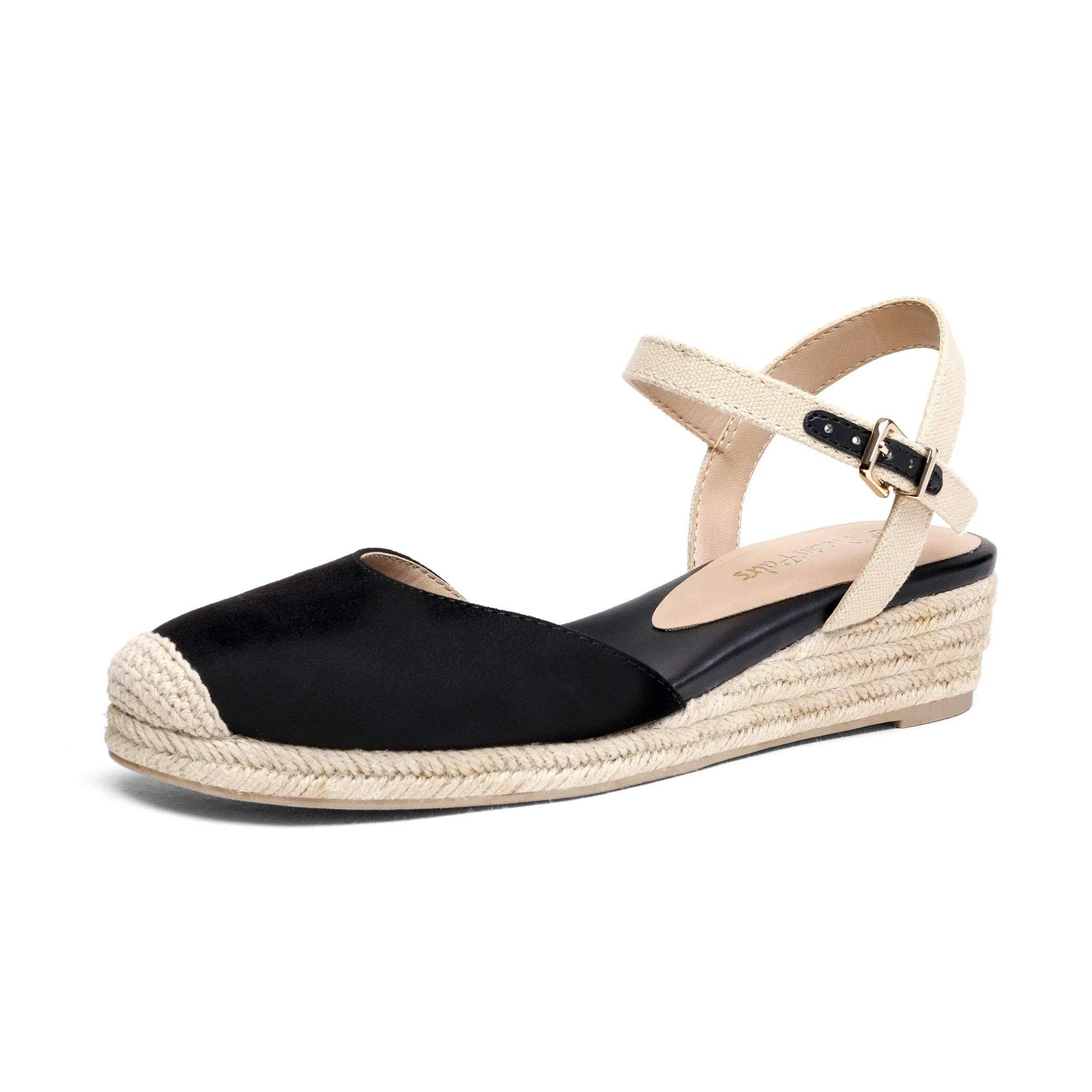 Comfortable Black Espadrille Platform Wedge Sandals | Image