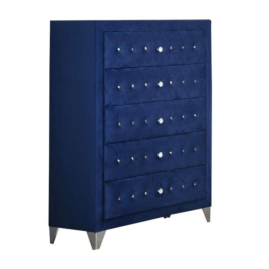velvet-upholstered-5-drawer-wooden-chest-with-faux-crustal-knobs-blue-1