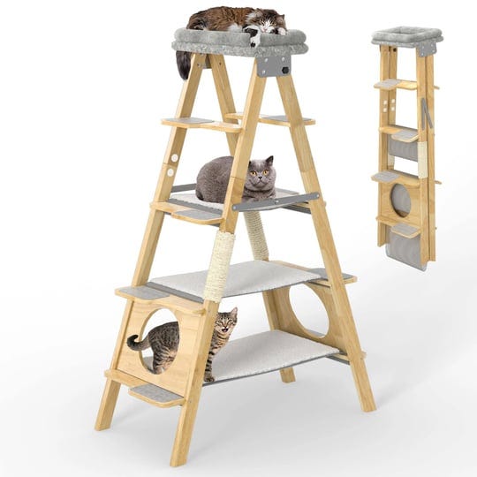 gdlf-modern-solid-wood-cat-tree-foldable-ladder-design-with-cat-hammock-sisal-scratch-post-easy-clea-1