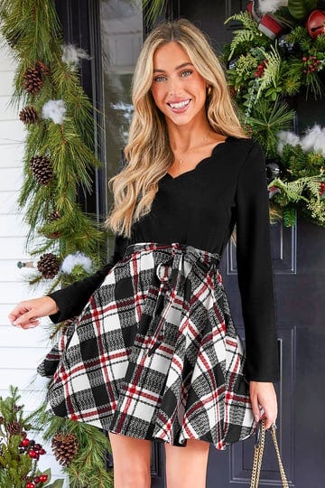 cupshe-scallop-belted-gingham-dress-blackm-1