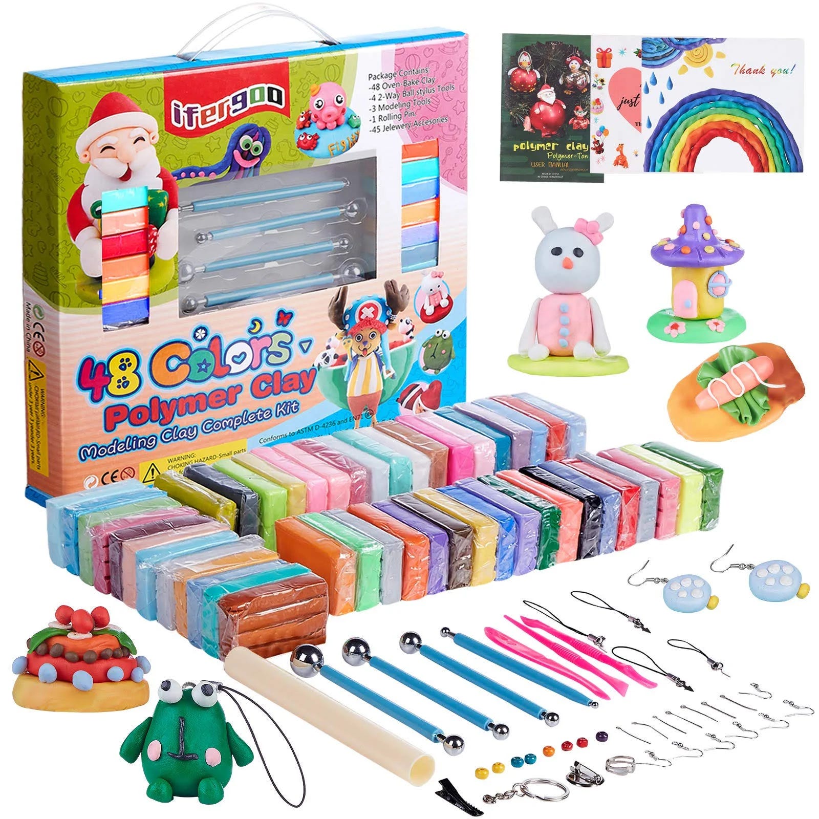 iFergoo Polymer Clay Starter Kit - 48 Colors and Accessories for Art Craft | Image