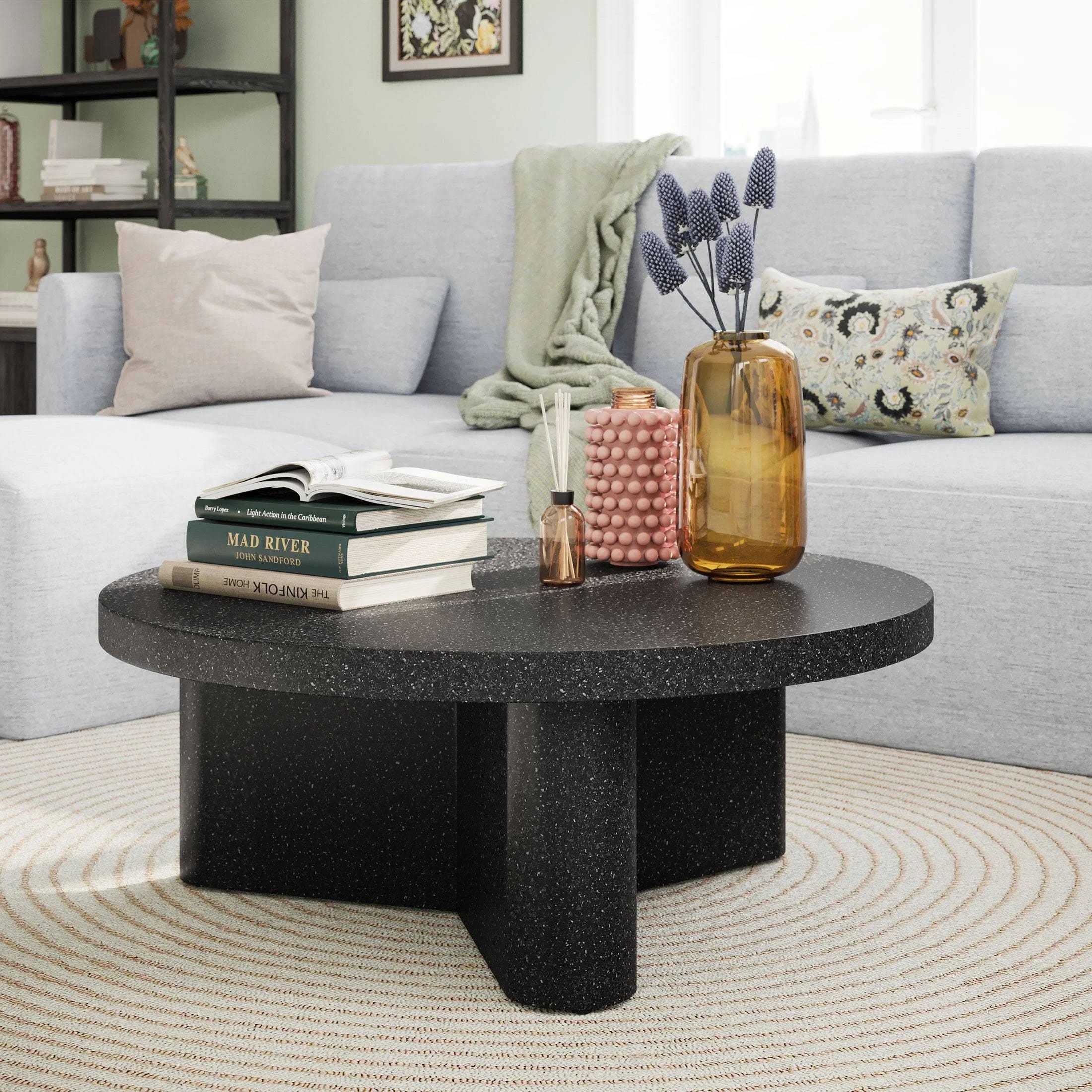 Drew Barrymore's Modern Round Coffee Table with Marble Finish | Image