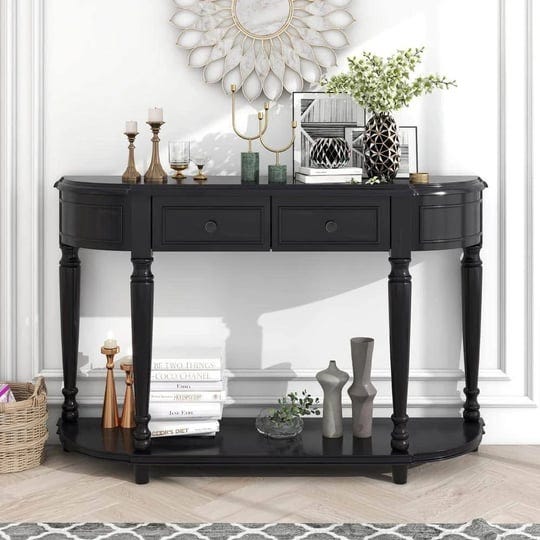 retro-52-in-black-curved-wood-console-table-with-open-style-shelf-and-2-top-drawers-1