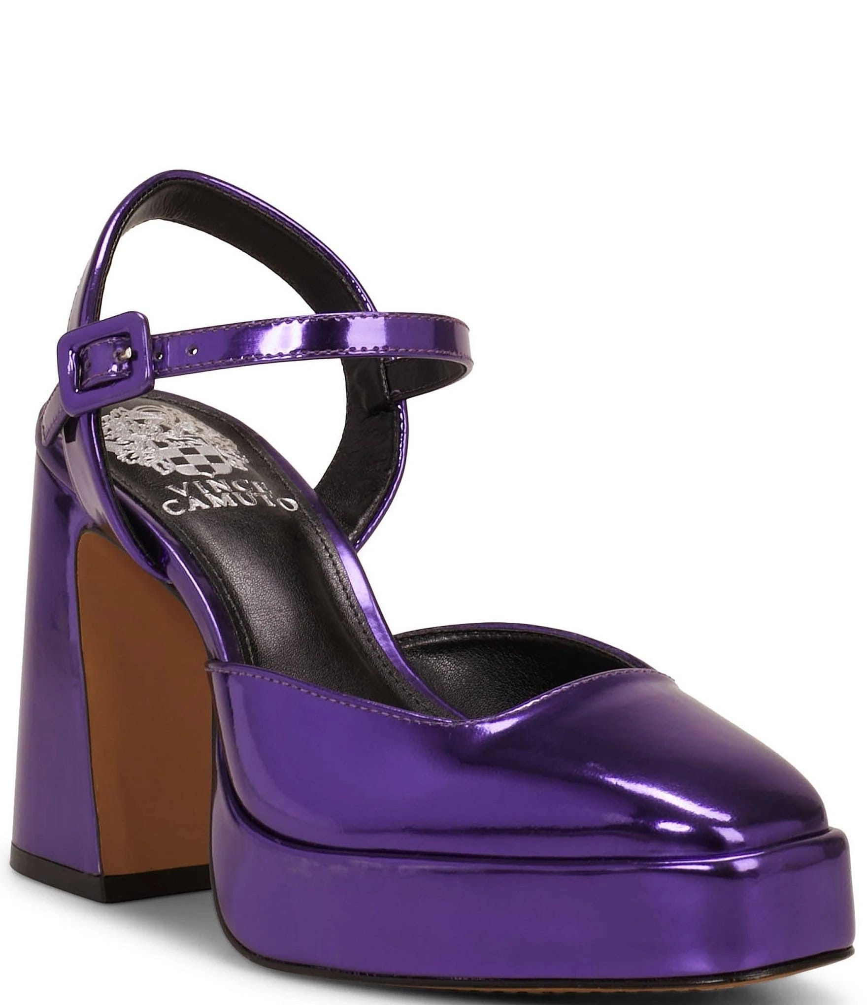 Purple Platform Pump Women's Ankle Strap Shoes Leather and Synthetic Rubber Buckle Closure | Image