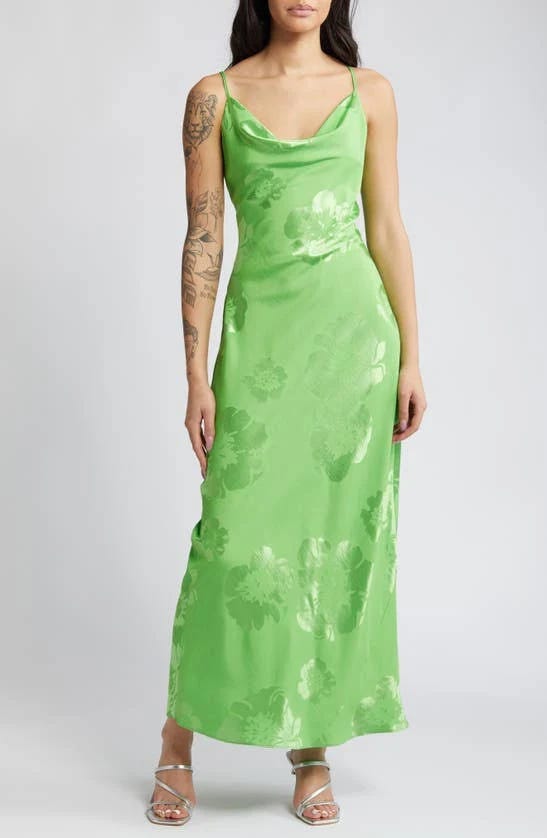 Gorgeous Green Long Dress with Cowl Neckline | Image