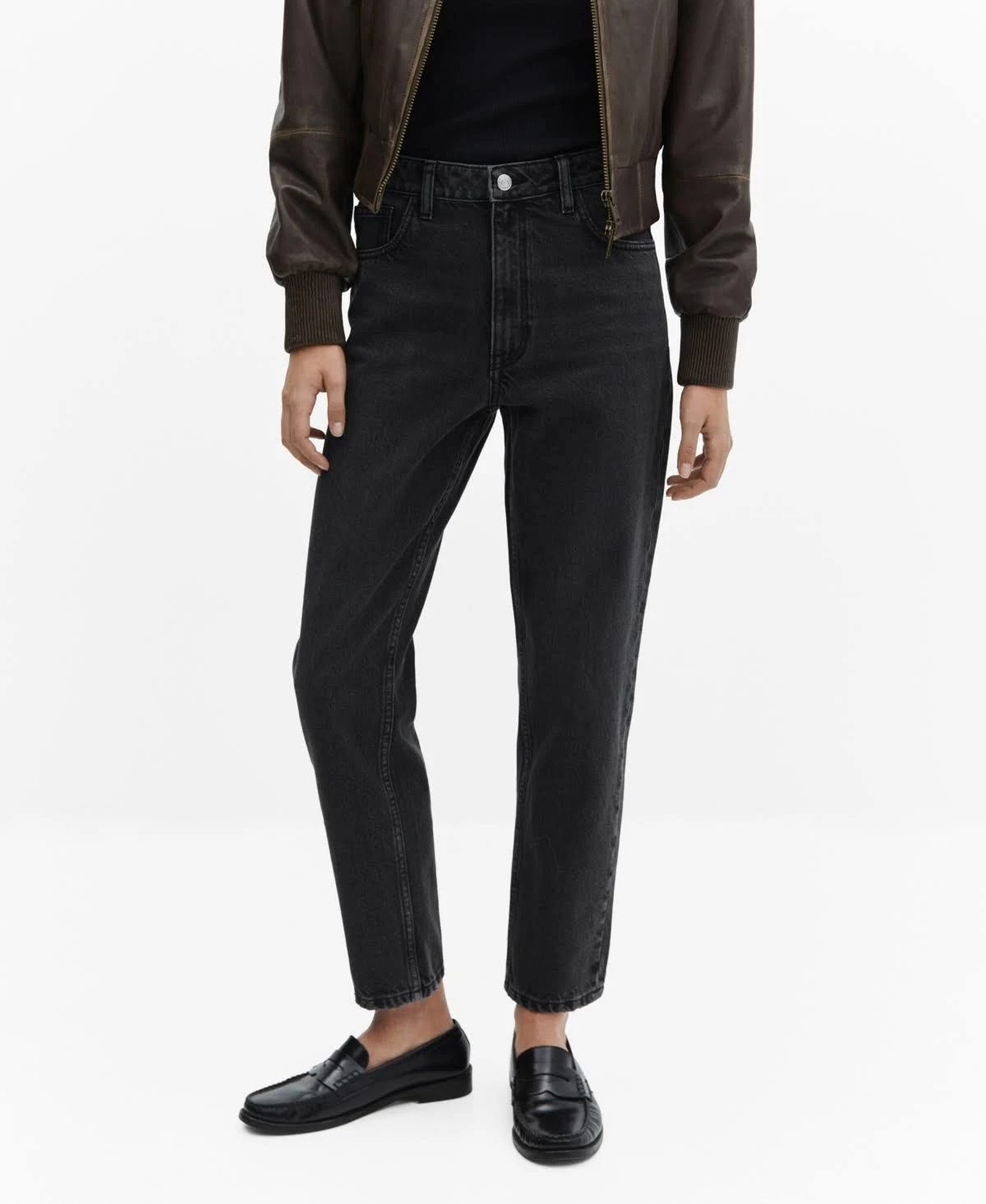 Black Mango Cotton Mom High-Waist Jeans | Image