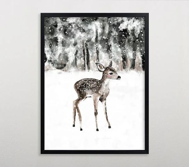 limited-edition-minted-winter-baby-deer-art-18x24-rich-black-wood-frame-1