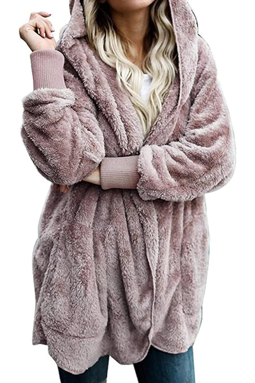 Comfortable Women's Faux Fur and Fleece Hooded Cardigan | Image