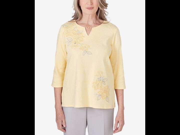 womens-alfred-dunner-embroidered-floral-top-size-medium-yellow-1