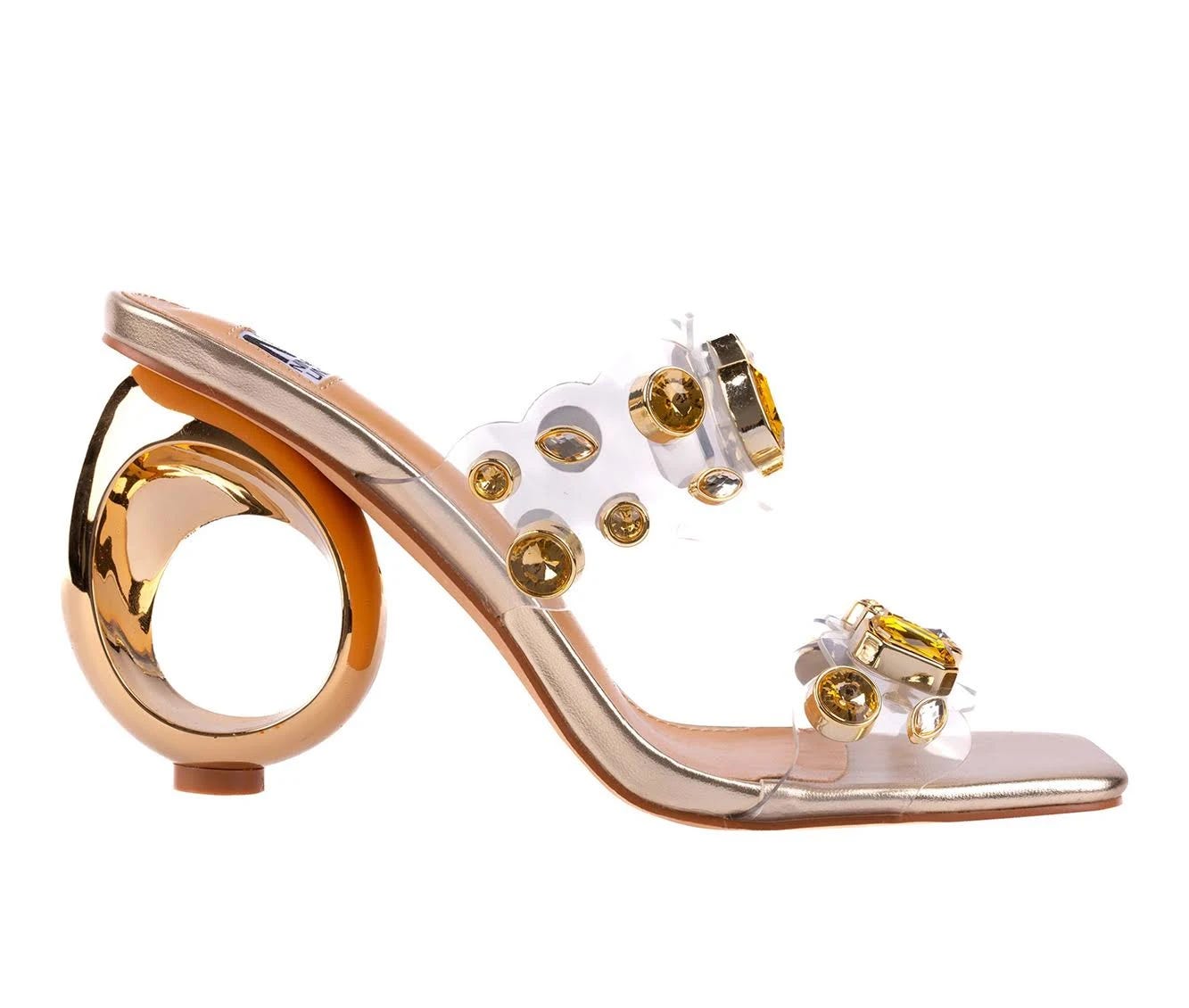 Ninety Union Women's Gold Swirled Donut-hole Heels Sandals - Size 11 | Image