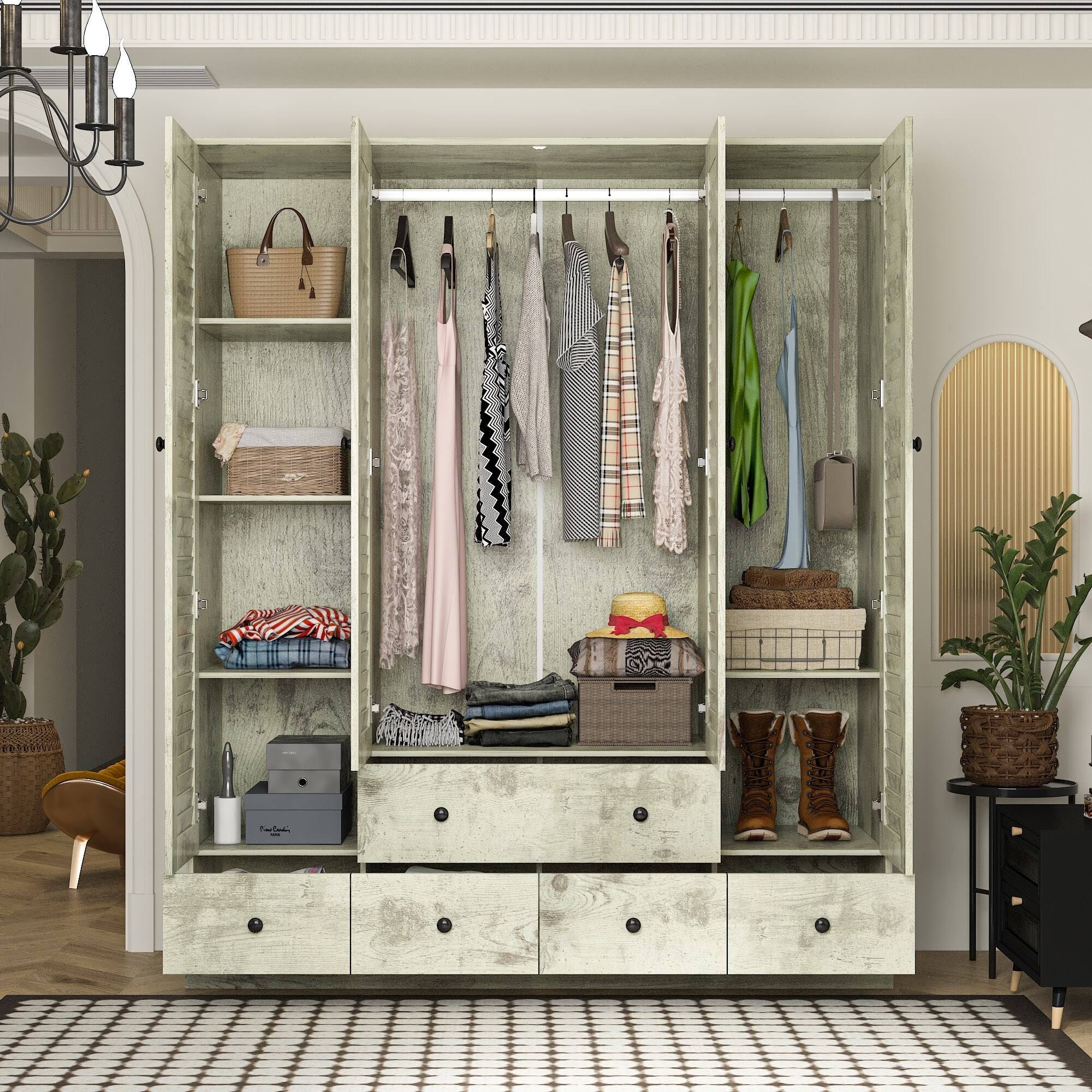 Luxury White Armoire Wardrobe for Bedroom Storage | Image
