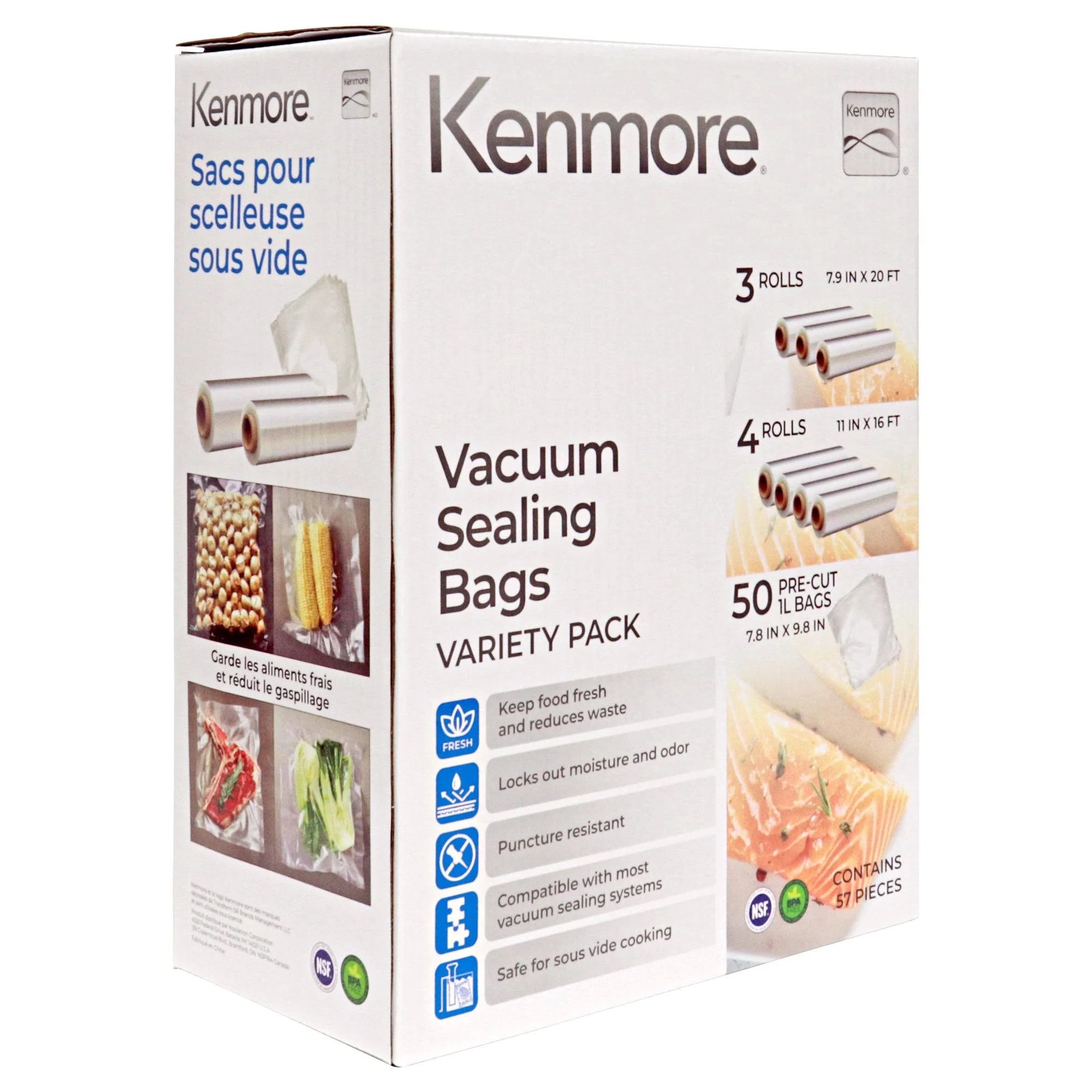 Kenmore 57-Piece Vacuum Sealer Bag & Roll Variety Pack (Save Space and Enhance Food Freshness) | Image