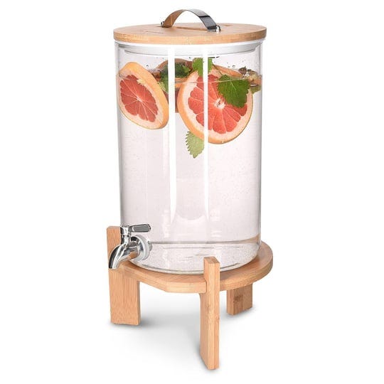 navaris-beverage-dispenser-with-stand-1-8-gallon-7l-glass-drink-dispenser-with-spigot-lid-wood-stand-1