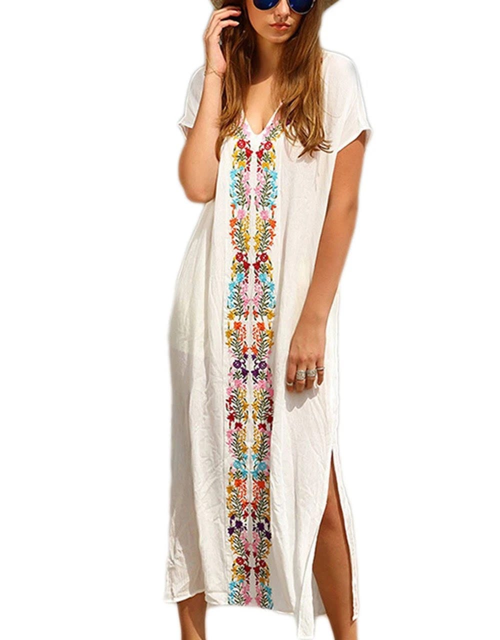 Stylish White Embroidered Maxi Dress for Swimsuit Cover | Image