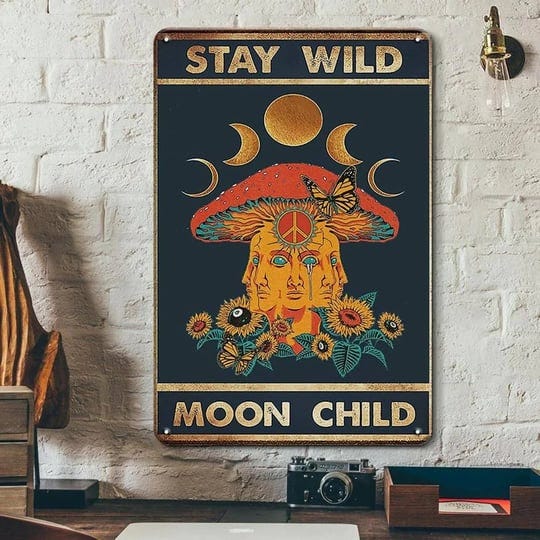 hippie-mushroom-decor-mushroom-wall-art-metal-tin-sign-stay-wild-moon-child-hippie-decor-mushroom-po-1