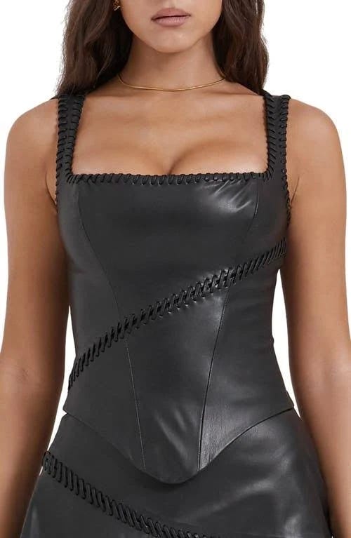 Black Faux Leather Corset Top by House of CB | Image