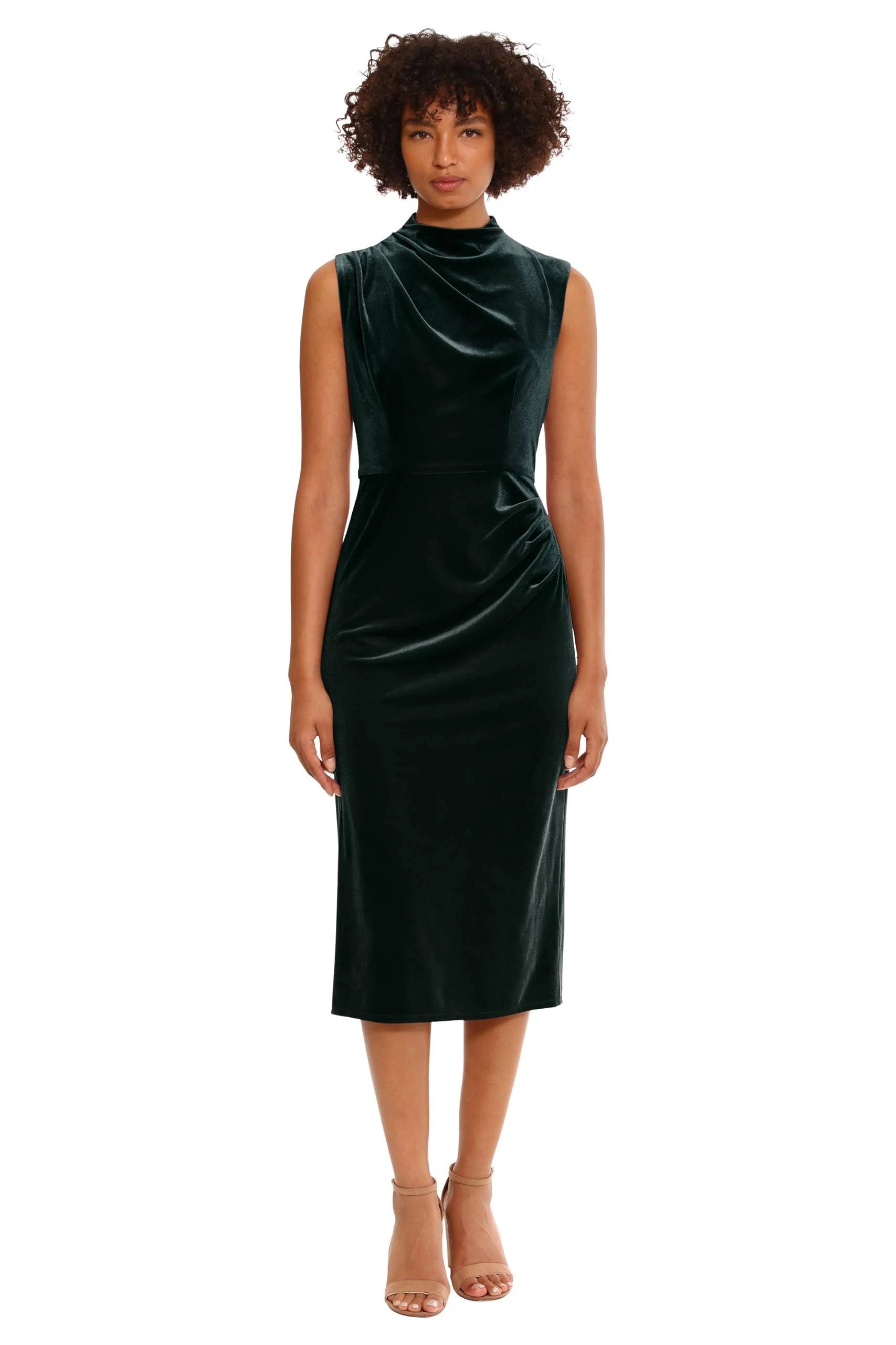 Donna Morgan Hunter Green Women's Cowlneck Midi Dress in Size 6 | Image