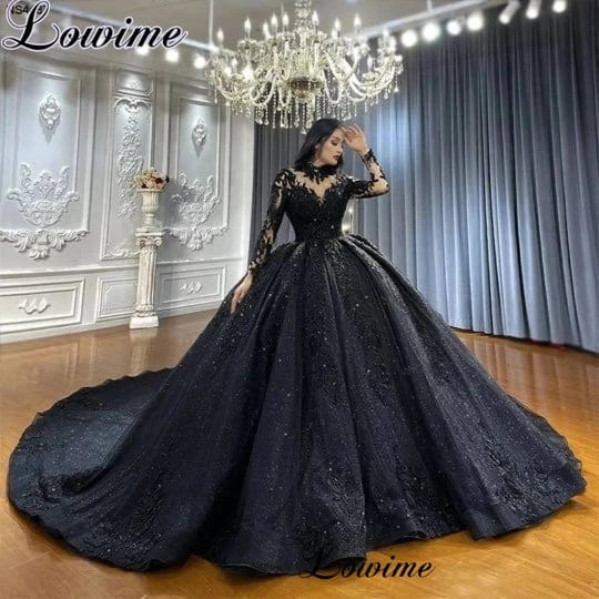 amazing-black-lace-wedding-dresses-with-long-train-white-china-8-1
