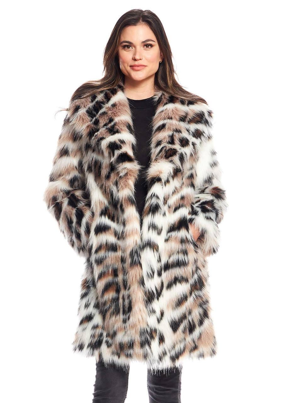 Cheetah Print Faux Fur Coat with Oversized Shawl Collar | Image