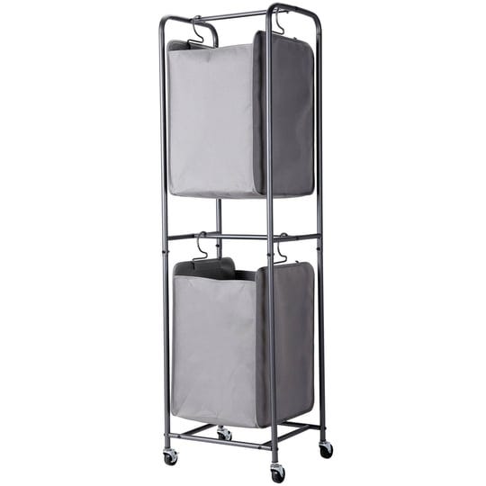 birdrock-home-rolling-2-tier-vertical-laundry-hamper-sorter-grey-cart-with-double-basket-sections-fo-1