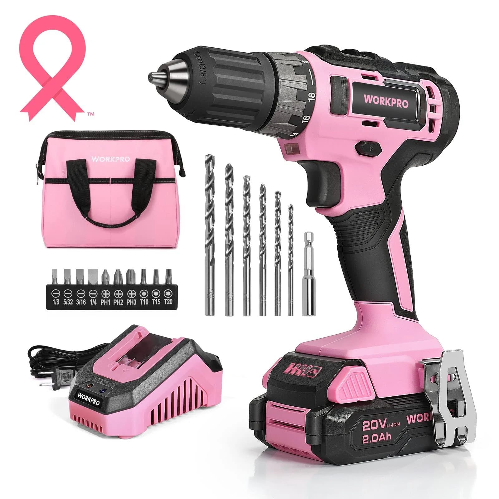 WORKPRO 20V Pink Cordless Drill: Lightweight and High Performance | Image