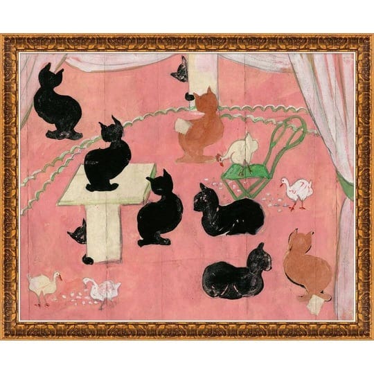 cats-on-pink-background-framed-print-wall-art-soicher-marin-1