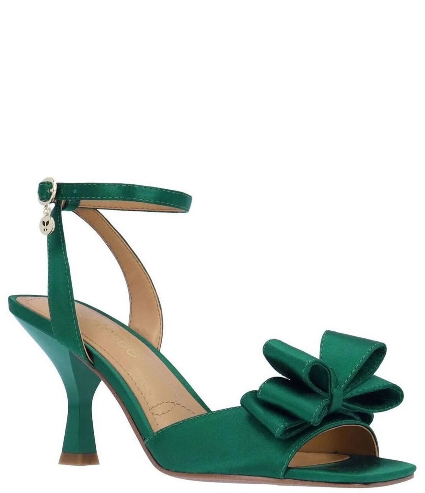 Emerald Green Satin Prom Shoes with Bow Detail by J. Renee | Image