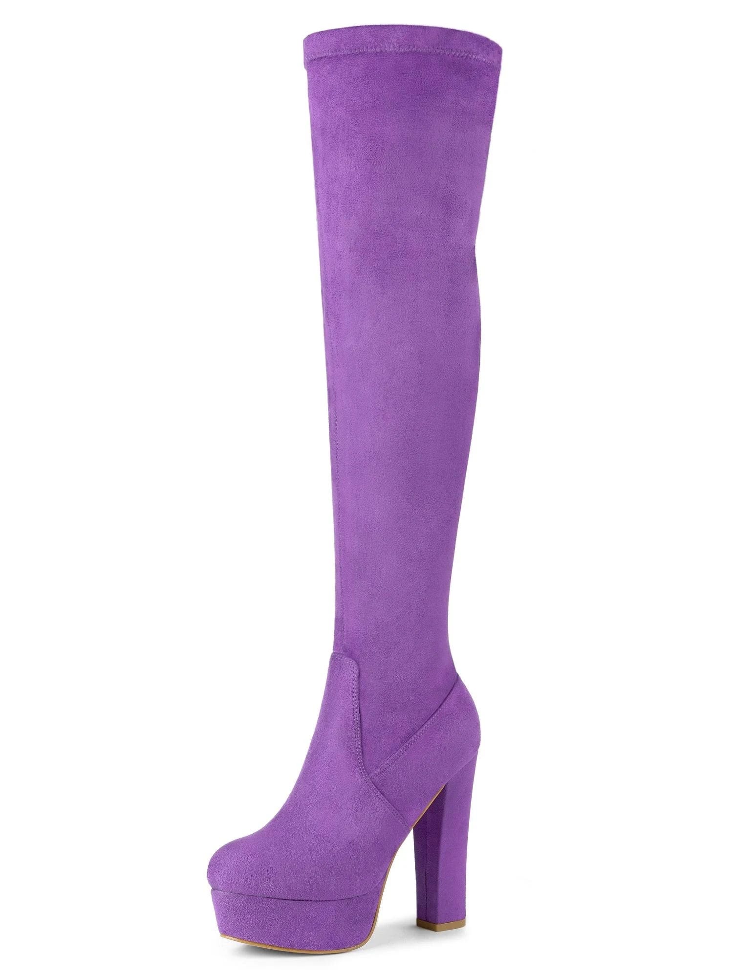 Fashionable Suede Thigh-High Boots in Lavender | Image