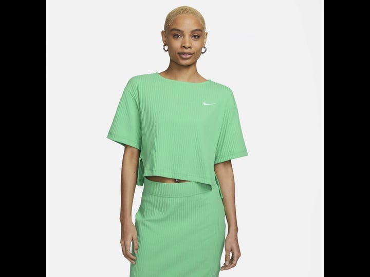 womens-nike-sportswear-ribbed-jersey-short-sleeve-top-green-size-xl-1