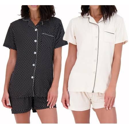 Real Essentials Plus Size Long & Short Sleeve Button Down Pajama Set for Cozy Nights | Image