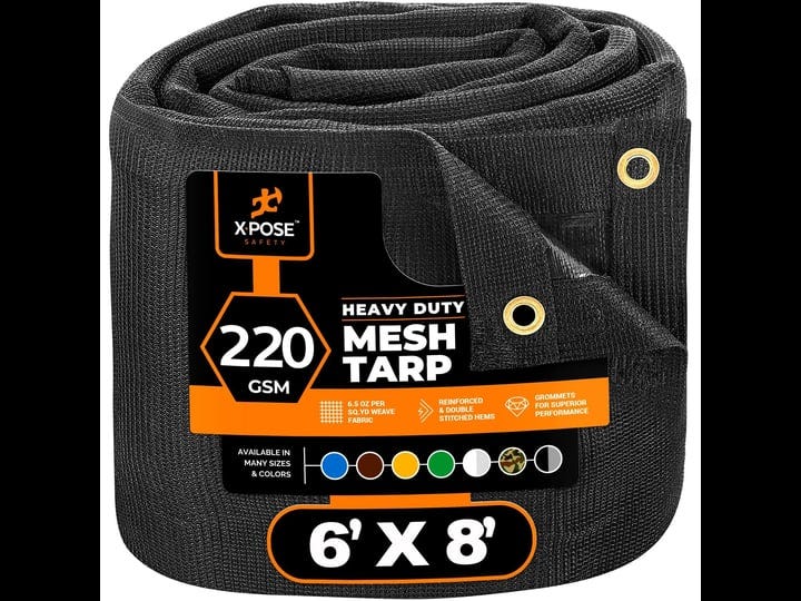 xpose-safety-6-x-8-black-heavy-duty-weatherproof-6-5-oz-multipurpose-mesh-tarp-bmt-69