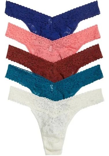 hanky-panky-daily-lace-assorted-5-pack-original-rise-thongs-in-navy-peach-red-blue-white-1