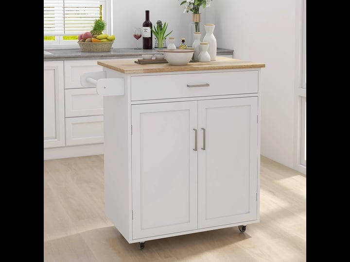 kitchen-island-on-wheels-white-rolling-trolley-cart-with-rubber-solid-wood-countertop-one-drawer-and-1