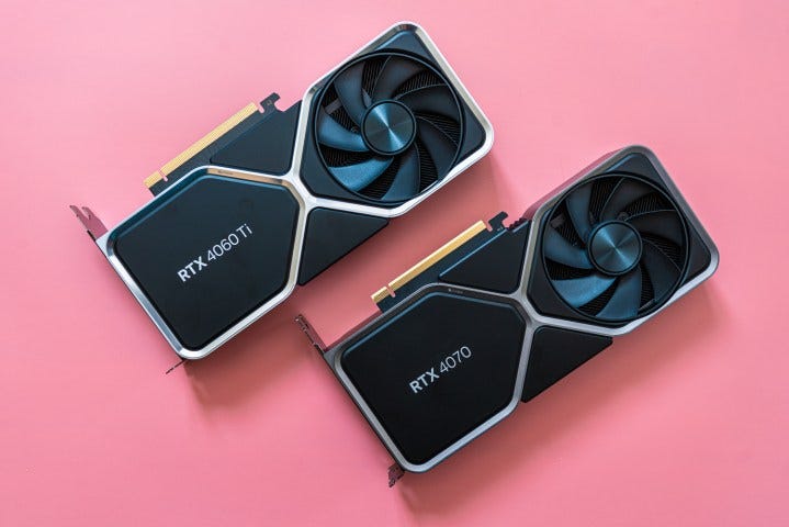 The RTX 4060 Ti sits next to the RTX 4070.