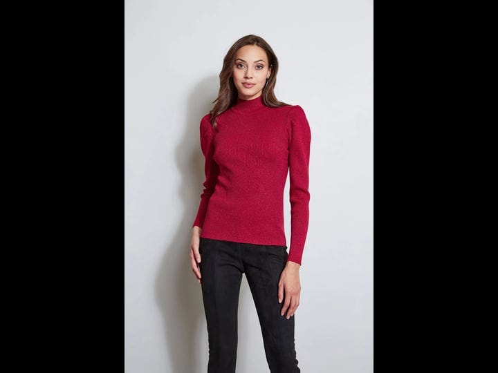 t-tahari-womens-metallic-puff-sleeve-sweater-ruby-rain-size-m-1